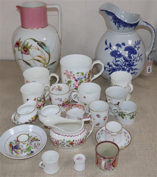 A group of Coalport cups and tankards, Victorian tea wares, etc.